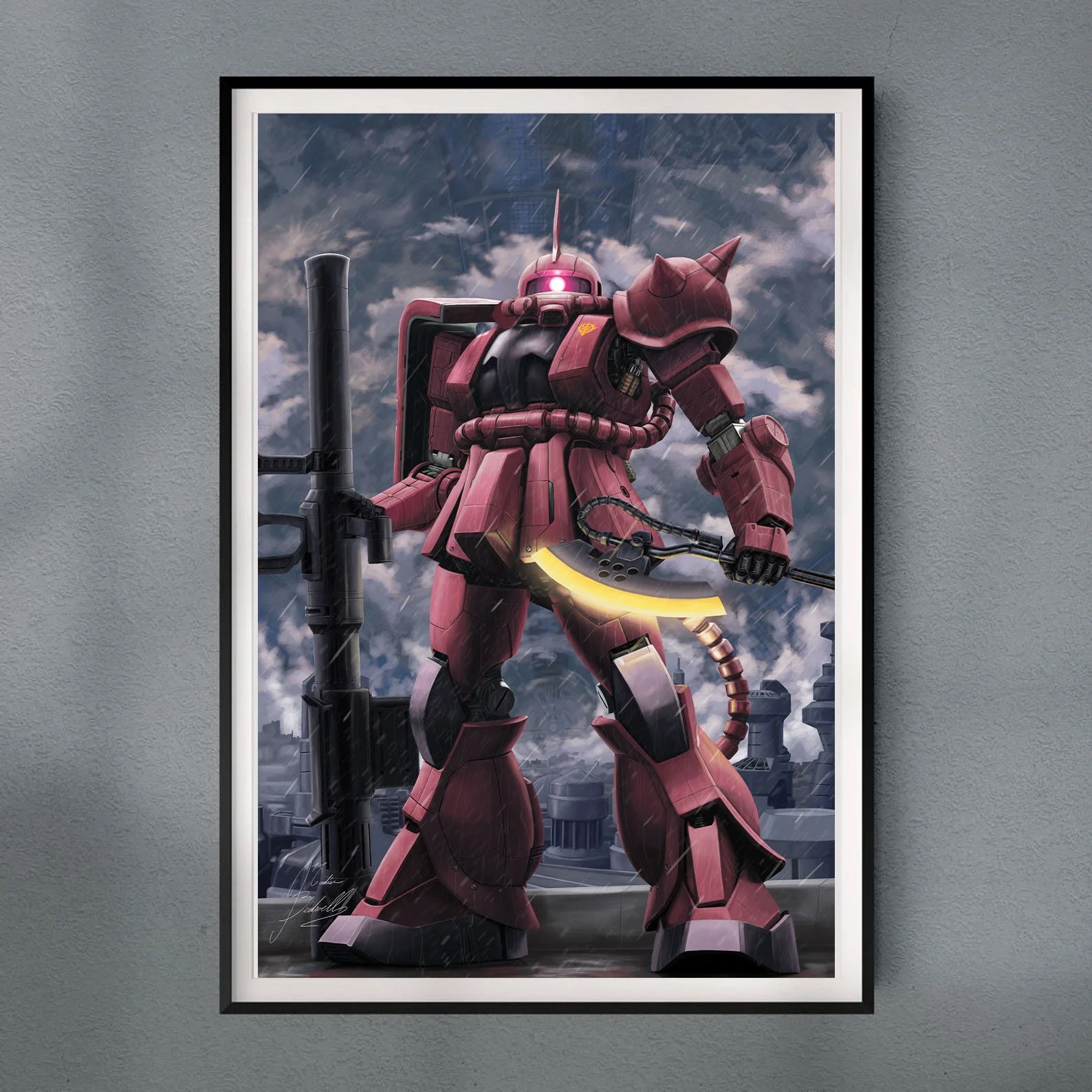 MS-06S ZAKU II フレーム付きポスター MS-06S Char's Zaku II painting print — MBBedwellArt.com